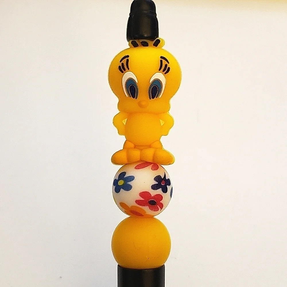Handmade Tweety Bird Beaded Silicone Focal Bead Pen